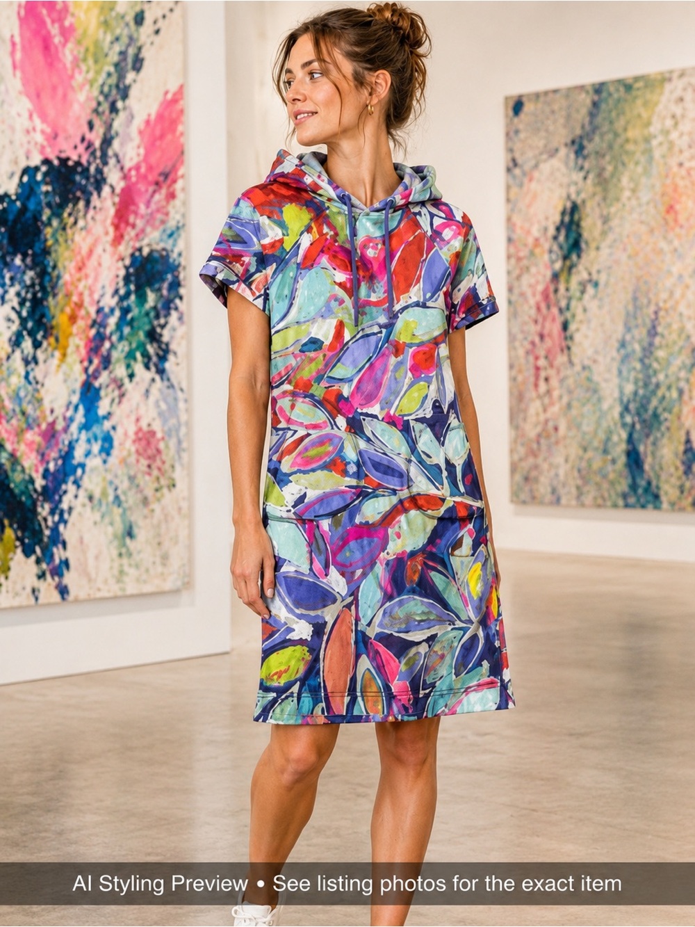 Claire Desjardins Wearable Art Hooded Dress Abstract Print Teacher Size S
